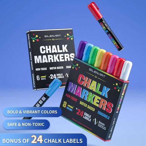 SILENART Liquid Chalk Markers - 8 Vibrant Colors - Chalkboard Markers for Blackboard Glass Windows - Erasable Chalk Pens in Saudi Arabia
