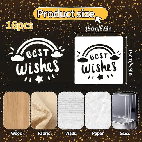 16 PCS Happy Birthday Cake Stencil 5.9 x 5.9 inches Birthday Cookie Templates Reusable Birthday Drawing Painting Stencil for Cakes Card Cookies Baking Birthday Party Templates Decor in Saudi Arabia