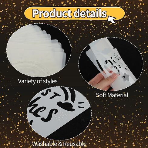 16 PCS Happy Birthday Cake Stencil 5.9 x 5.9 inches Birthday Cookie Templates Reusable Birthday Drawing Painting Stencil for Cakes Card Cookies Baking Birthday Party Templates Decor in Saudi Arabia
