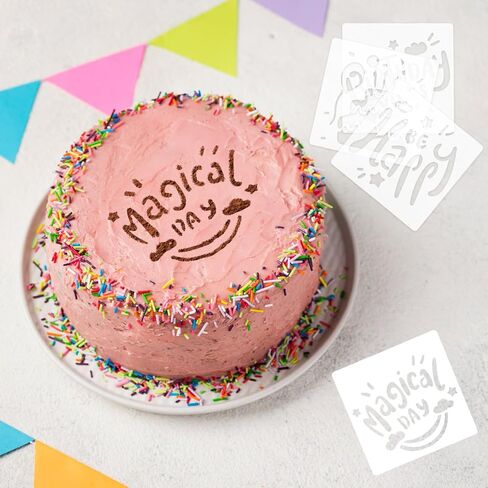 16 PCS Happy Birthday Cake Stencil 5.9 x 5.9 inches Birthday Cookie Templates Reusable Birthday Drawing Painting Stencil for Cakes Card Cookies Baking Birthday Party Templates Decor in Saudi Arabia