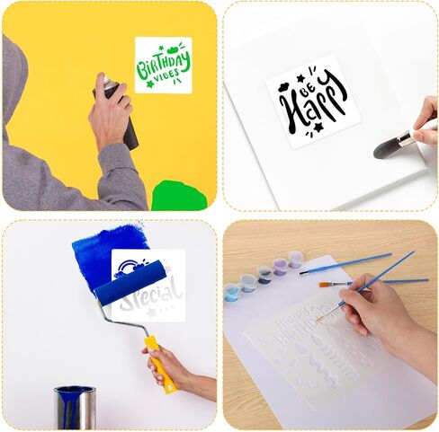 16 PCS Happy Birthday Cake Stencil 5.9 x 5.9 inches Birthday Cookie Templates Reusable Birthday Drawing Painting Stencil for Cakes Card Cookies Baking Birthday Party Templates Decor in Saudi Arabia