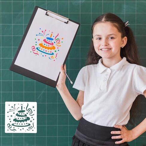 16 PCS Happy Birthday Cake Stencil 5.9 x 5.9 inches Birthday Cookie Templates Reusable Birthday Drawing Painting Stencil for Cakes Card Cookies Baking Birthday Party Templates Decor in Saudi Arabia