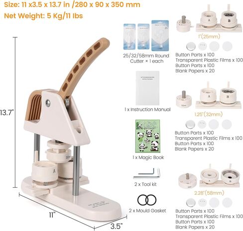 GAOMON Button Maker, 1/1.25/2.28 inch(25/32/58mm) 3-in-1 Pin Maker, Ergonomic Arc Handle Punch Press Kit, Button Maker Machine with Free 300pcs Button Parts, Pictures, Circle Cutter, Magic Book in Saudi Arabia