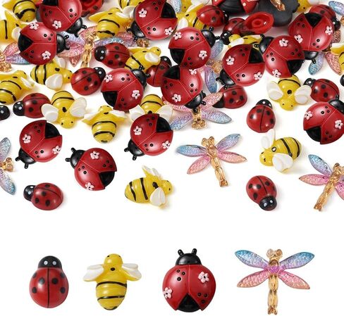 KISSITTY 80pcs/Box Craft Embellishments Ladybird Dragonfly Bee Decorations for Crafts Garden Miniature Ornaments for DIY Scrapbooking Party Home Decor Jewelry Making in Saudi Arabia