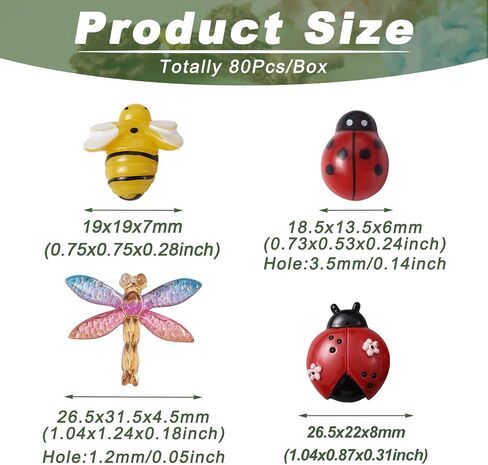 KISSITTY 80pcs/Box Craft Embellishments Ladybird Dragonfly Bee Decorations for Crafts Garden Miniature Ornaments for DIY Scrapbooking Party Home Decor Jewelry Making in Saudi Arabia