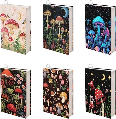 Mushroom Book Cover Set 6 Pack Colorfuk Mushroom Cute Book Cover Hardcover Soft Fabric for Washable Dust Cover Stretchable Book Sleeves Pouch with Bookmark in Kuwait