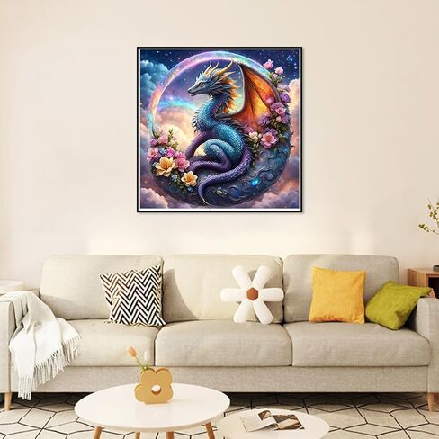 Lophomie التنين الماس الفن مجموعات الزهور الماس اللوحة مجموعات للبالغين الماس الفن اللوحة DIY كامل جولة الحفر جوهرة الفن الحرف هدية ديكور جدار المنزل 14 × 14 بوصة in Kuwait