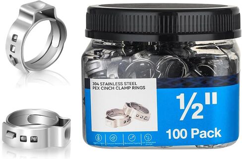 100 قطعة من حلقات المشبك PEX مقاس 1/2 بوصة، 304 حلقات تجعيد من الفولاذ المقاوم للصدأ لأنابيب PEX، مشابك خرطوم أذن واحدة، وصلات تركيب الأنابيب in Kuwait