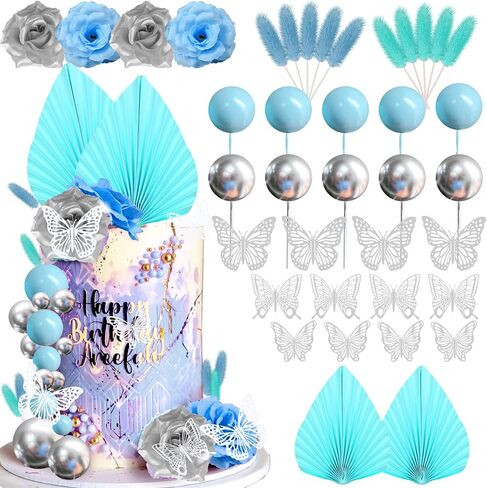 JeVenis 42 PCS Gothic Cake Decoration Black Rose Cake Topper Goth Butterfly Palm Leaves Punk Cake Decoration for Wedding Bridal Shower Birthday in Saudi Arabia