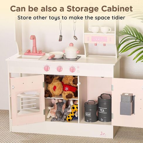SainSmart Jr. Wooden Play Kitchen for Kids - Realistic Cooking Playset - Safe and Durable Materials - Encourages Healthy Eating and Family Bonding - Gift for Ages 3+ in Saudi Arabia