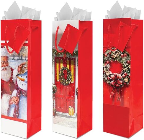 Designer Greetings Glitterwrap 13" Holiday Bottle Bags (Pack of 36 with Hang Tags) – Christmas Morning in Saudi Arabia