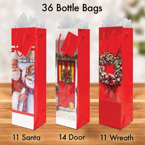 Designer Greetings Glitterwrap 13" Holiday Bottle Bags (Pack of 36 with Hang Tags) – Christmas Morning in Saudi Arabia