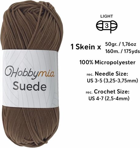 Suede Yarn - 50gr. / 1.76oz. - 160m. / 175 yds. - 100% Microfiber - (3) Light, Light Worsted, Dk Weight - Leather Look - Nubuck Yarn for Crochet & Knitting (12907 - Camel - 1 Skein) in Saudi Arabia