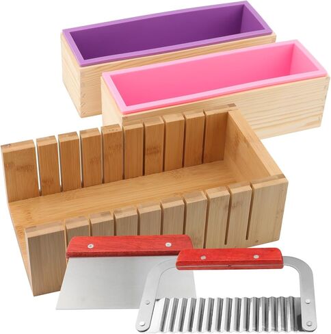 5 قطع من قوالب صابون السيليكون بوزن 45 أونصة، مجموعة مرنة مكونة من قالبين مستطيلين لصنع الصابون مع قالب صابون خشبي، و1 مموج من الفولاذ المقاوم للصدأ، و1 قاطع مستقيم، وقوالب صابون لصنع الصابون in Kuwait