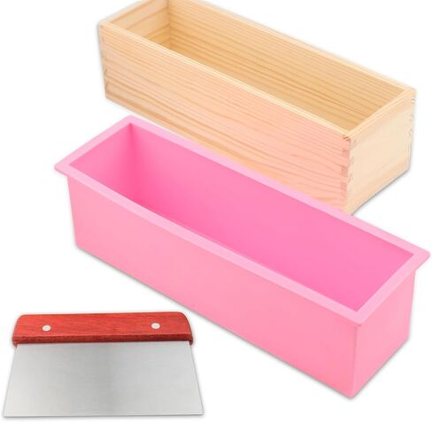 5 قطع من قوالب صابون السيليكون بوزن 45 أونصة، مجموعة مرنة مكونة من قالبين مستطيلين لصنع الصابون مع قالب صابون خشبي، و1 مموج من الفولاذ المقاوم للصدأ، و1 قاطع مستقيم، وقوالب صابون لصنع الصابون in Kuwait