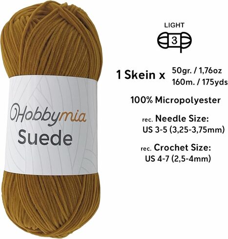 Suede Yarn - 50gr. / 1.76oz. - 160m. / 175 yds. - 100% Microfiber - (3) Light, Light Worsted, Dk Weight - Leather Look - Nubuck Yarn for Crochet & Knitting (12907 - Camel - 1 Skein) in Saudi Arabia