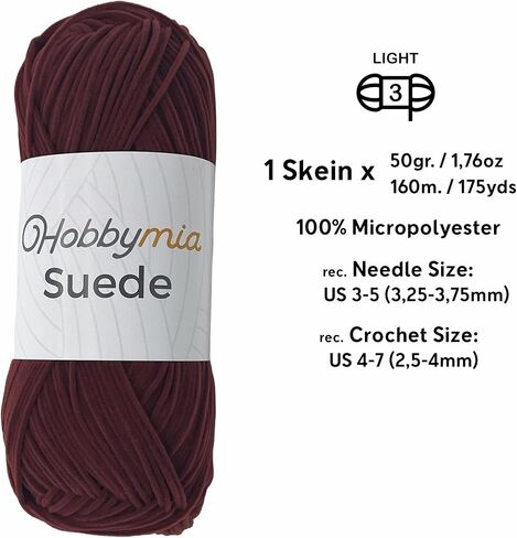 Suede Yarn - 50gr. / 1.76oz. - 160m. / 175 yds. - 100% Microfiber - (3) Light, Light Worsted, Dk Weight - Leather Look - Nubuck Yarn for Crochet & Knitting (12907 - Camel - 1 Skein) in Saudi Arabia