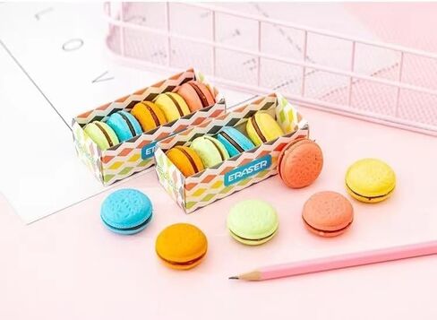 5Pcs Multicolour Sweet Mistakes Macaron Erasers, Scented, Fun for School, Home, or Office Writing and Correction Supplies in Saudi Arabia