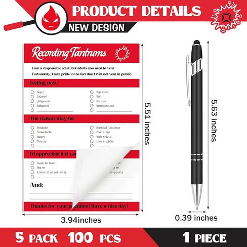 101 قطعة من Eaasty تسجيل نوبة الغضب، هدايا زملاء العمل المضحكة للنساء، 5 عبوات من وسادات المذكرات الورقية الممتعة مع قلم للوازم المكتبية، هدية مفكرة نوبة الغضب لصديق الزميل in Kuwait
