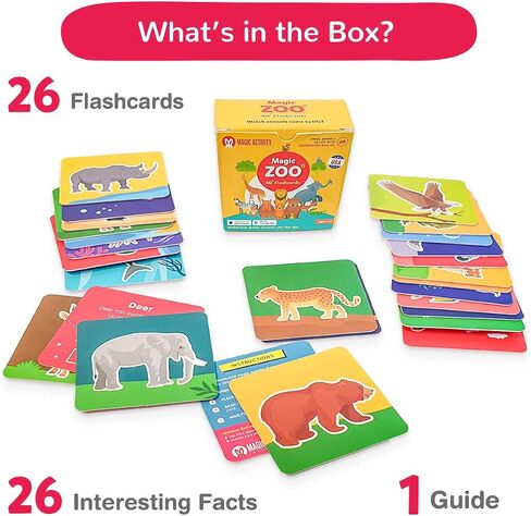 Magic Zoo - بطاقات فلاش رباعية الأبعاد للأطفال: الحيوانات تنبض بالحياة (شاهدها وهي تمشي وتتحدث وتجري وتأكل) مع الواقع المعزز - 26 بطاقة فلاش تعليمية تفاعلية (يتضمن تطبيق الواقع المعزز) in Saudi Arabia