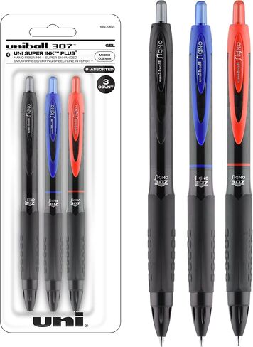 uni-ball 307 Retractable Gel Pens, Micro Point (0.5mm), Assorted Colors, 3 Count in Saudi Arabia