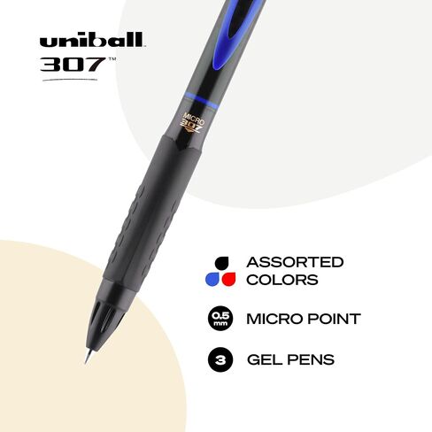 uni-ball 307 Retractable Gel Pens, Micro Point (0.5mm), Assorted Colors, 3 Count in Saudi Arabia