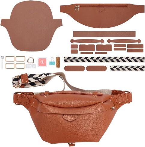 WADORN PU Leather Chest Bag Making Kit, Graffiti Style Bum Bag Sewing Kit Handmade PU Leather Crossbody Bag Making Set with Adjustable Shoulder Strap All Accessories for Gift, 4.7x7x10.6 in, Brown in Saudi Arabia