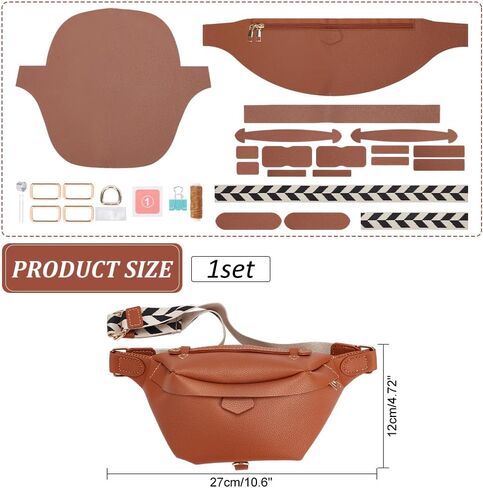WADORN PU Leather Chest Bag Making Kit, Graffiti Style Bum Bag Sewing Kit Handmade PU Leather Crossbody Bag Making Set with Adjustable Shoulder Strap All Accessories for Gift, 4.7x7x10.6 in, Brown in Saudi Arabia