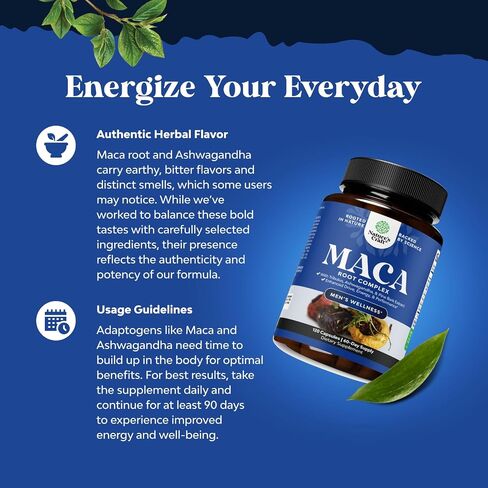 Black Maca Root Capsules for Men - Herbal Enhancement Supplement for Men with Siberian Ginseng Ashwagandha and Black Maca Root for Men - Invigorating Drive Mood Strength & Energy Booster for Men in Kuwait