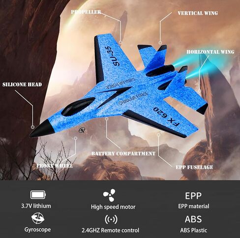 SU-35 RC Plane, 2CH Remote Control Airplane, Ready & Easy to Fly for Beginners, RC Aircraft Jet with Luminous (Blue) in Saudi Arabia