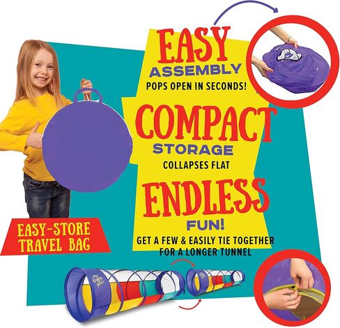 Kiddey Play Tunnel for Kids - Pop Up Tunnel Toys for Toddlers, Kids Multicolored Tunnel for Indoor/Outdoor Fun, Crawl & Play, Obstacle Course for Kids Gifts for Toddlers - Balls Not Included (2 Pk) in Saudi Arabia