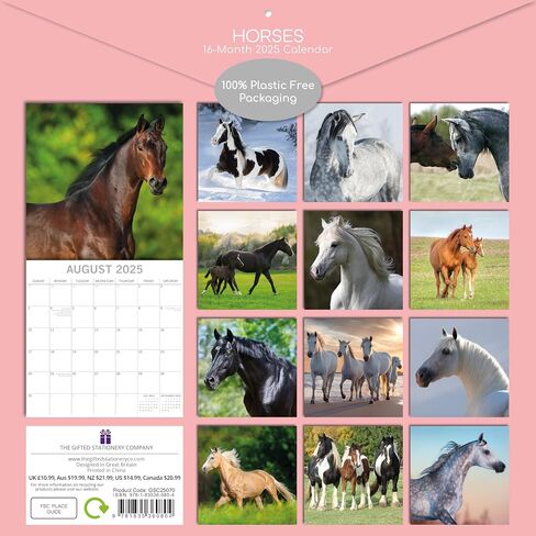 The Gifted Stationary 2025 Square Wall Calendar, Horses, 16-Month Animals Theme Hanging Calendar with 180 Reminder Stickers, Month Planner for Home, or Creative Spaces, 12x12 In in Saudi Arabia