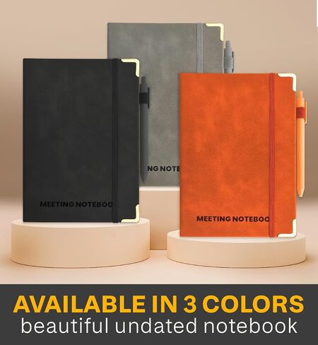 دفتر ملاحظات لتنظيم العمل، دفاتر ملاحظات للعمل مع عناصر العمل، دفاتر ملاحظات لتدوين الملاحظات، 3 عبوات (أسود، بني، رمادي)، دفتر اجتماعات بغلاف صلب للعمل مع قلم للرجال والنساء. in Saudi Arabia