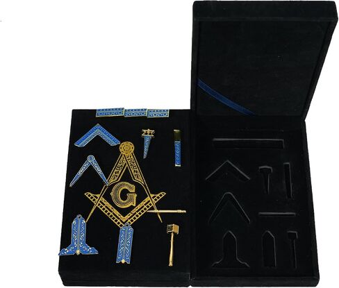 Capri Blue Enamel Masonic Working Tool Set | Gold Masonic Ritual Tools Miniature with Velvet Box | Ideal Gifts Set for Freemasons in Ceremonial and Symbolic Use in Saudi Arabia