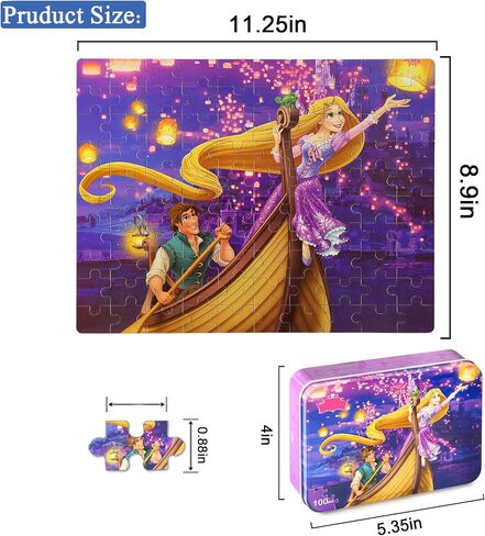 LELEMON Princess Puzzles في صندوق معدني 100 قطعة طويلة الشعر الأميرة أحجية الصور المقطوعة للأطفال الذين تتراوح أعمارهم بين 4-8 أطفال يتعلمون ألعاب الألغاز التعليمية in Saudi Arabia