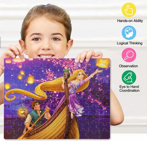 LELEMON Princess Puzzles في صندوق معدني 100 قطعة طويلة الشعر الأميرة أحجية الصور المقطوعة للأطفال الذين تتراوح أعمارهم بين 4-8 أطفال يتعلمون ألعاب الألغاز التعليمية in Saudi Arabia