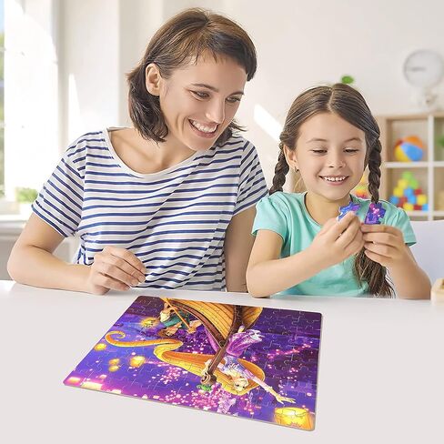 LELEMON Princess Puzzles في صندوق معدني 100 قطعة طويلة الشعر الأميرة أحجية الصور المقطوعة للأطفال الذين تتراوح أعمارهم بين 4-8 أطفال يتعلمون ألعاب الألغاز التعليمية in Saudi Arabia