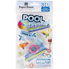 Paper House Productions STDM-0269E 3D Sticker, Pool Party (3-Pack)