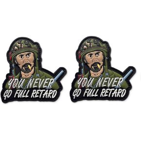 2 PCS Never Go Full Retard PVC Patch - Funny Tactical Patches, Humorous Morale Patch with Hook and Loop, Tropic Thunder, Morale Patches for Backpacks, Helmets, Jackets and Other Military Tactical Gear