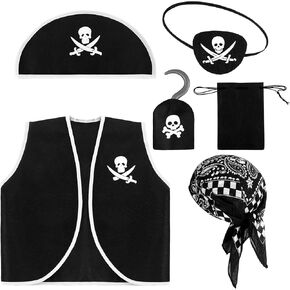 Bencailor 6 Pcs Halloween Kids Pirate Costume Accessories Set for Boys Toddlers Girls Role Play Party Kids Pirate Dress up (Classic)