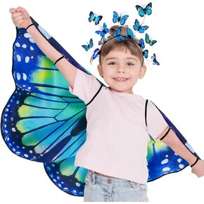iROLWIN Double Sided Kids Butterfly Wings for Toddler Girls Fairy Dress Up Costume Butterfly Cape Headband Halloween Gifts