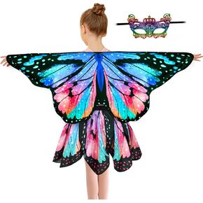 Kids Butterfly Wings Costume for Girls Fairy-Wings Toddler Dress Up Play Costumes Butterfly Skirt Set Mask Party Favors Gifts（Blue & Red）