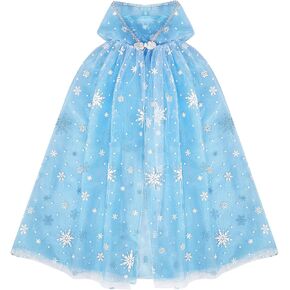 XEPST Princess Cape Princess Cloak for Girls, Princess Hooded Cape Sparkling Snowflake Cape Princess Dress Up Accessories for Halloween Christmas Costume Carnival Birthday Party Cosplay