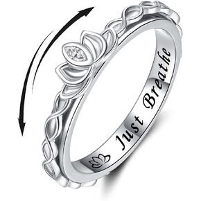 Lotus Anxiety Fidget Rings for Women: 925 Sterling Silver Spinner Rings Stress Relief Spin Band Rings for Anxiety Jewelry Birthday Gifts