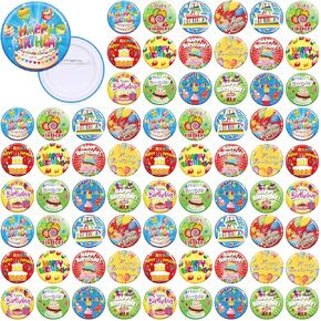 Bonuci 2 1/4 Inches Pin for Happy Birthday Button Pinback Buttons Colorful Button Pins Party Pins for Adult Birthday Party Supplies, 12 Styles(48 Pcs) in Kuwait