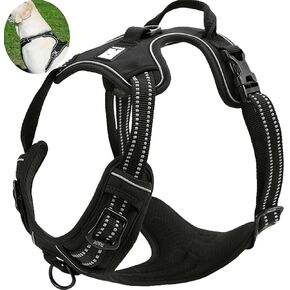 OLizee® New No Pull Dog Harness Outdoor Adventure Reflective Markings Pet Vest with Handle Adjustable Protective Nylon Walking Pet Harness Variety of Sizes and Colors,Black XL