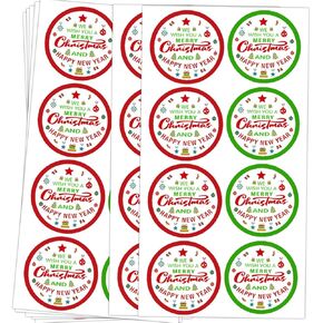 Merry Christmas Stickers Label, 2 Inch Happy New Year Sticker Red Green Holiday Cards Gift Envelopes Boxes Labels, Decorative Stickers for Decoration and Sealing (504Pcs)