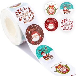 SAVITA 500Pcs 1.5Inch Merry Christmas Stickers, Round Xmas Labels Roll Decorative Envelope Seal Stickers Tags for Cards Envelopes Boxes (4 Patterns)