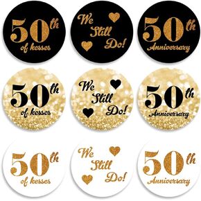 270 PCS Black Gold 50th Anniversary Stickers, 50th Anniversary Envelope Seals Candy Stickers,50th Anniversary Chocolate Stickers,Candy Stickers.（045）