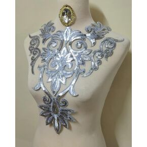 Flower Applique Patches Clothing DIY Embroidery Sticker Blossom (Large Silver)